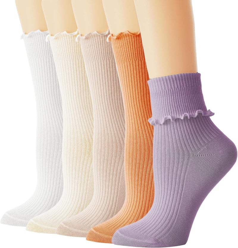 BISOUSOX Ruffle Socks Woman, White Boot Cozy Crew Cute Frilly Ankle Dress Socks for Women Girls Turn-Cuff Size 5 7-9 - Image 1